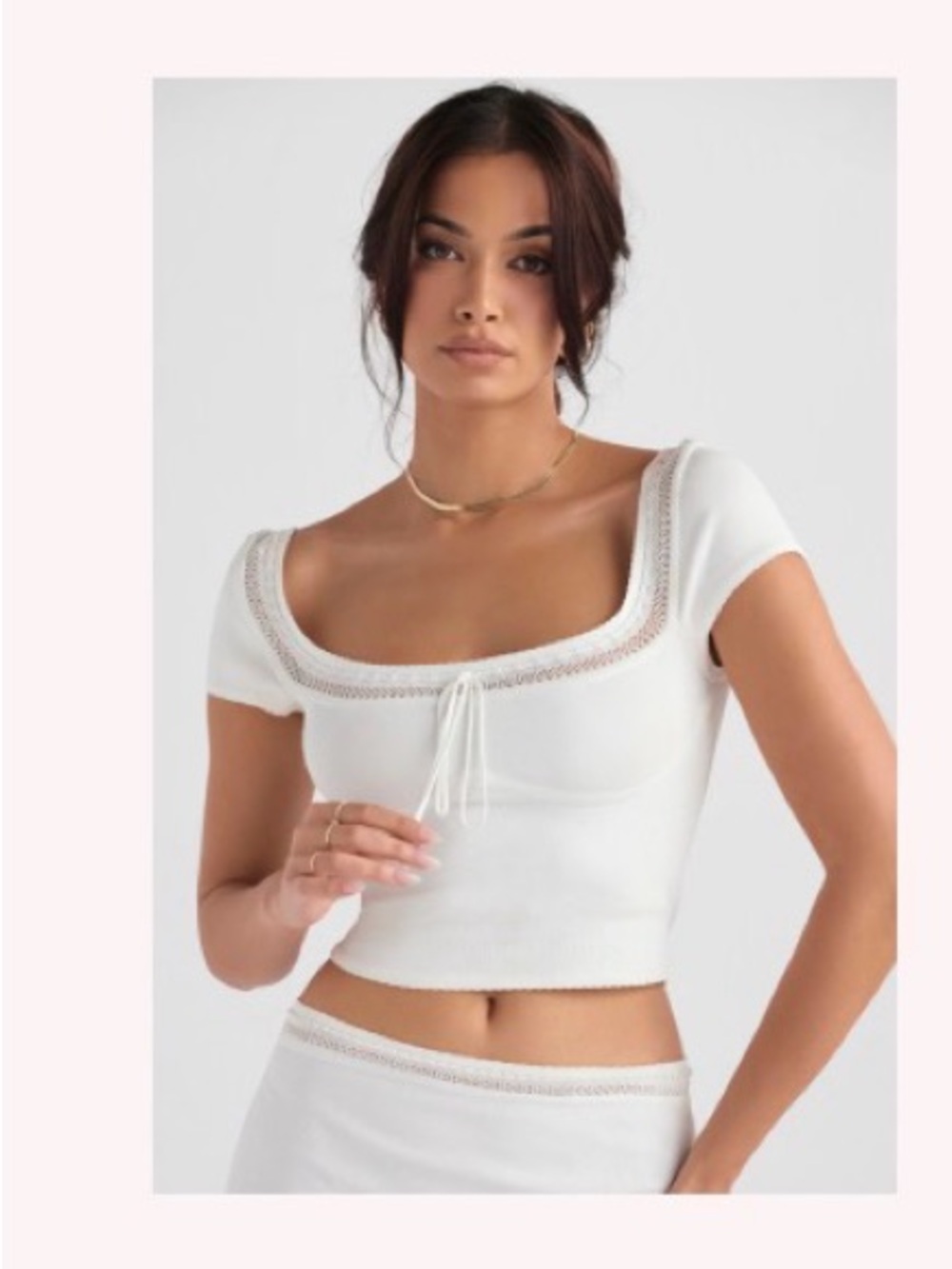 House of CB White Crochet-Trim Cropped Scoop Top